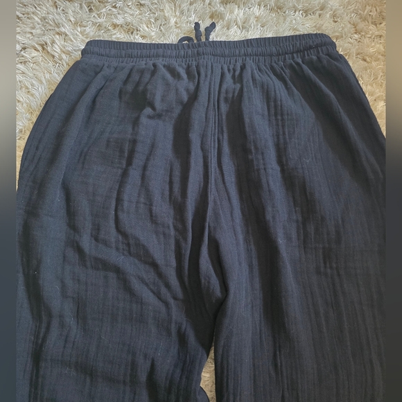 Lotus & Luna Black wide leg cotton drawstring pants with pockets - Picture 6 of 6